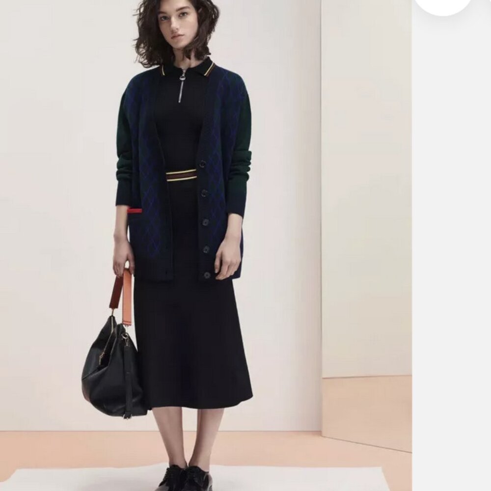 Sandro Paris Black Striped Detail Knit Midi Skirt